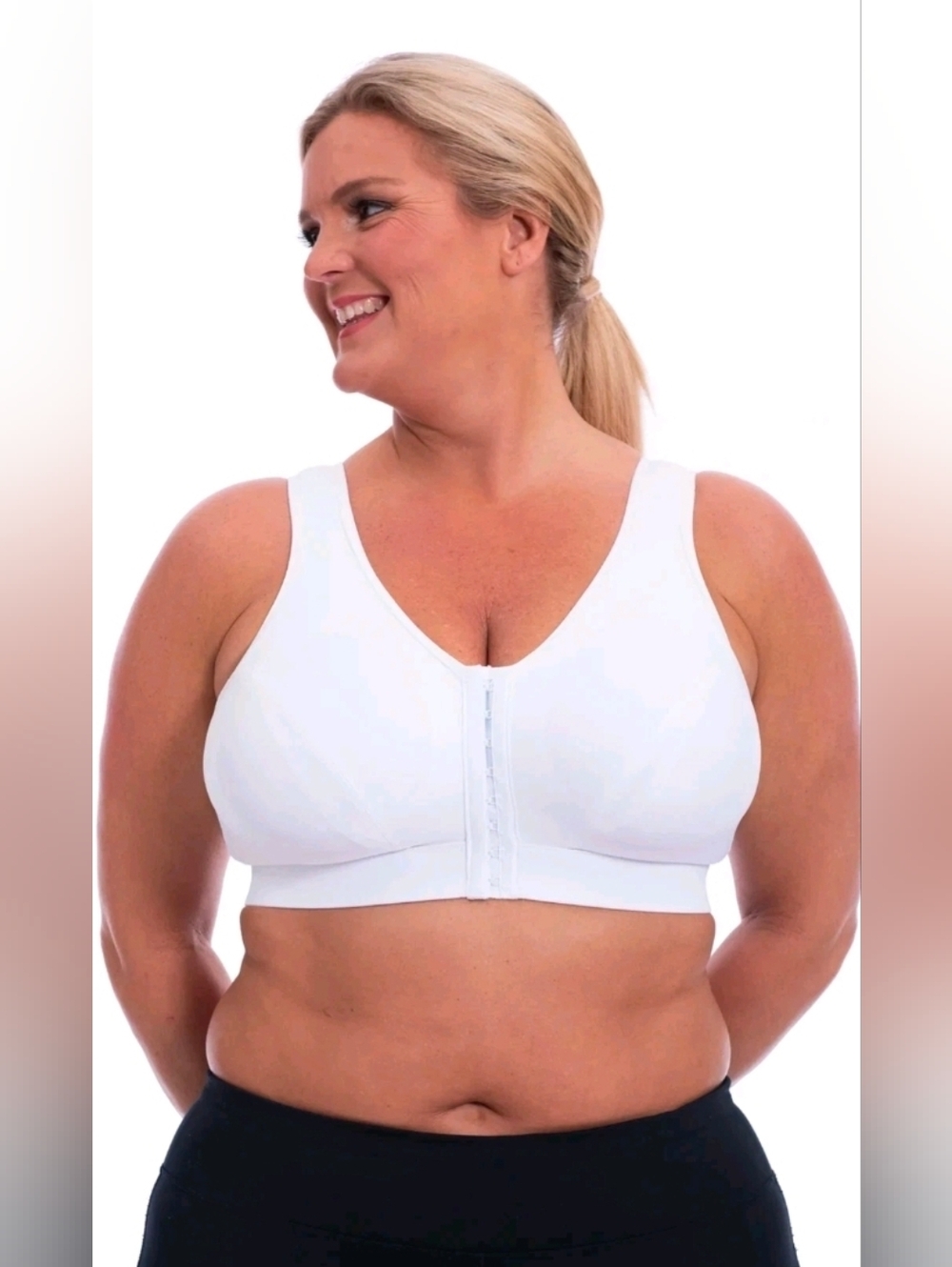 Enell Lite Sport Bra White NL101 Front Closure Full Coverage All Day Sz 7